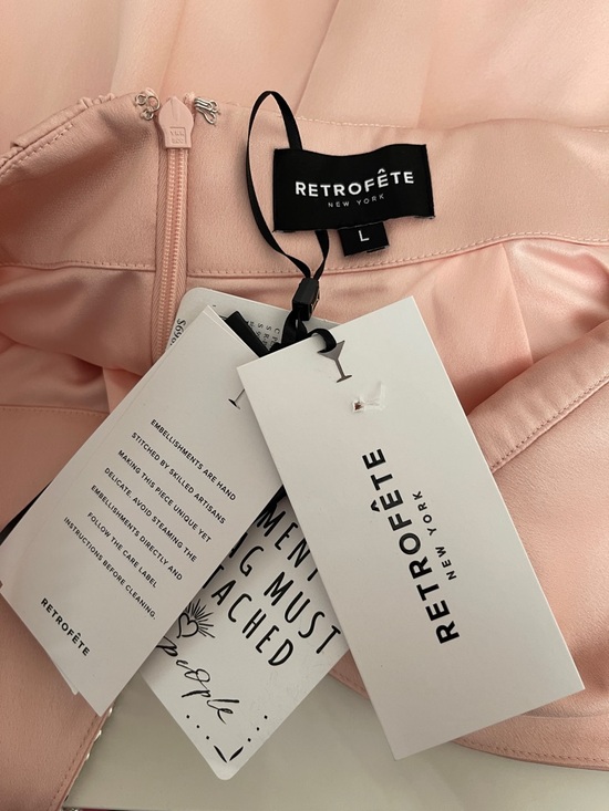 RETROFETE Aniyah Crystal Embellished Babydoll Satin Pink Mini Dress Size Large - Picture 7 of 8